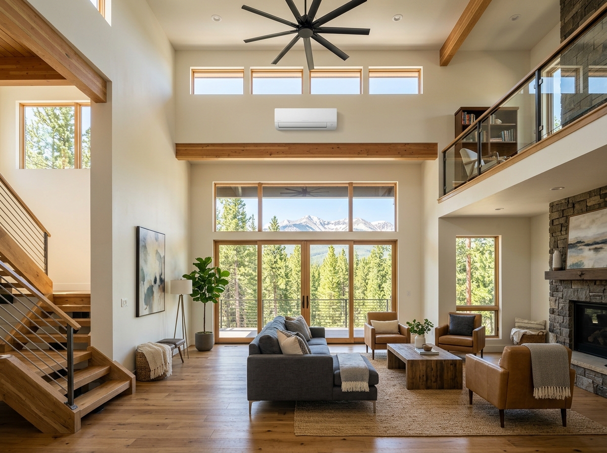 Multi-zone ductless mini split system installed in an open-concept Briargate Colorado Springs home